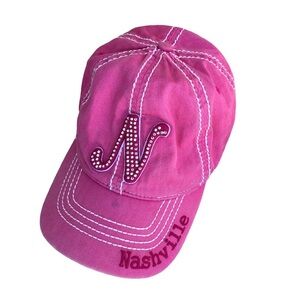 Robin Ruth 100% Cotton Pink Nashville Baseball Hat Cap Rhinestone Adjustable